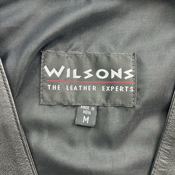 Wilsons Leather Vest Men's M Black Pockets Cinch Biker Motorcycle Y2K 90s - Picture 6 of 8
